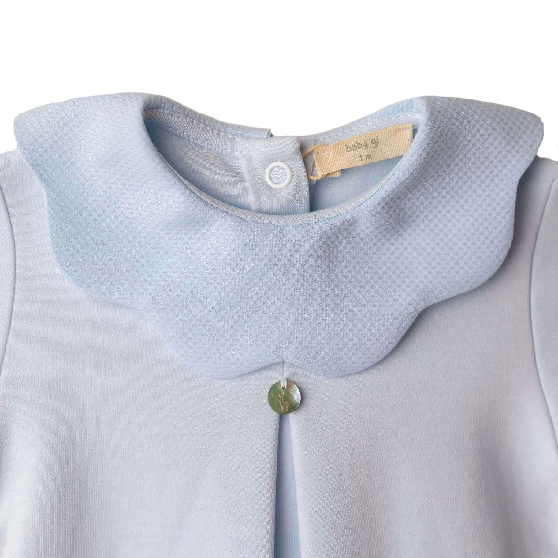 Baby Boys Blue Cotton Pique Collar Babygrow