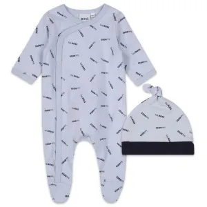 Baby Boys Pale Blue Logo Babygrow and Hat