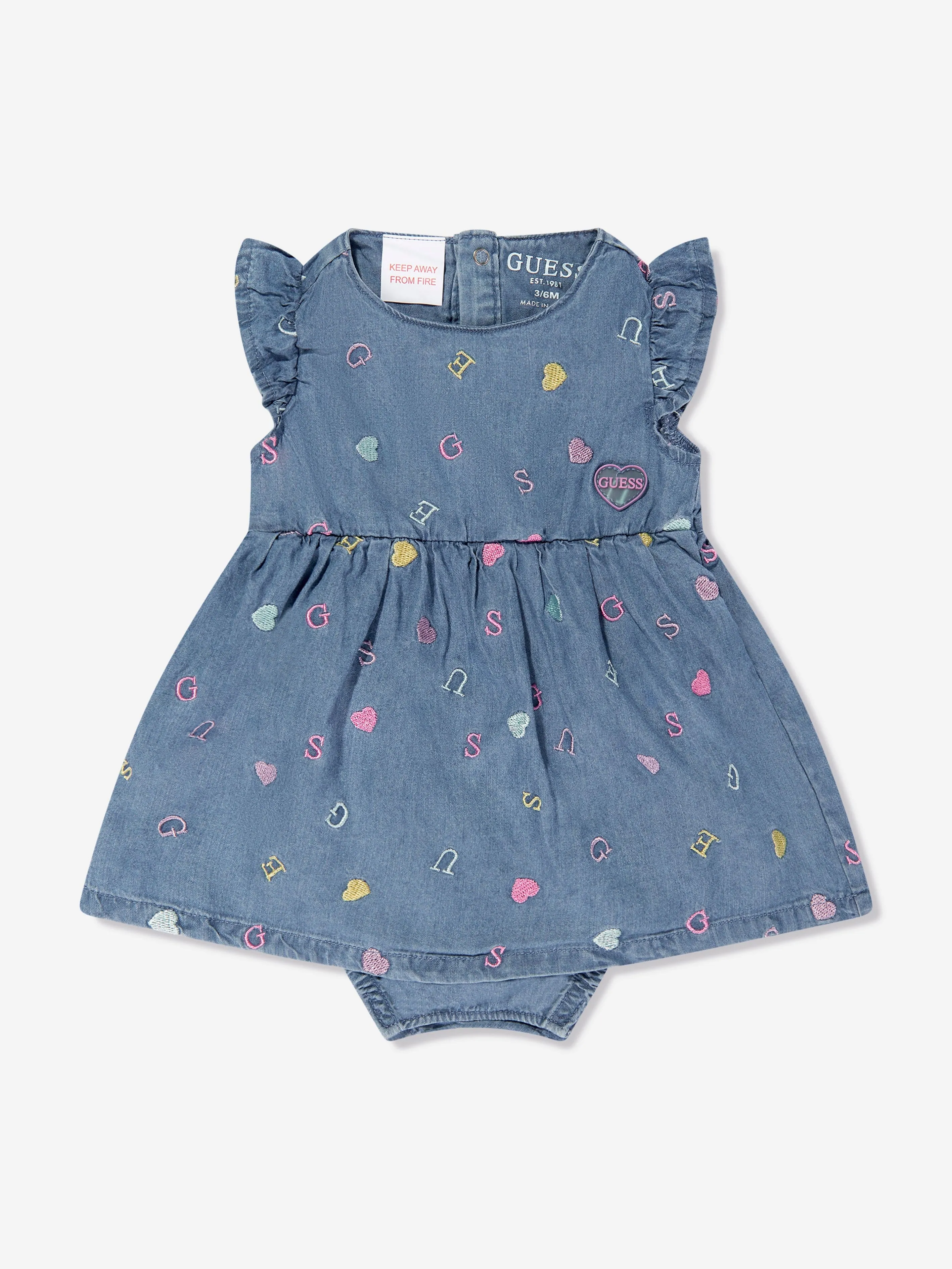Baby Girls Chambray Bodysuit Dress in Blue