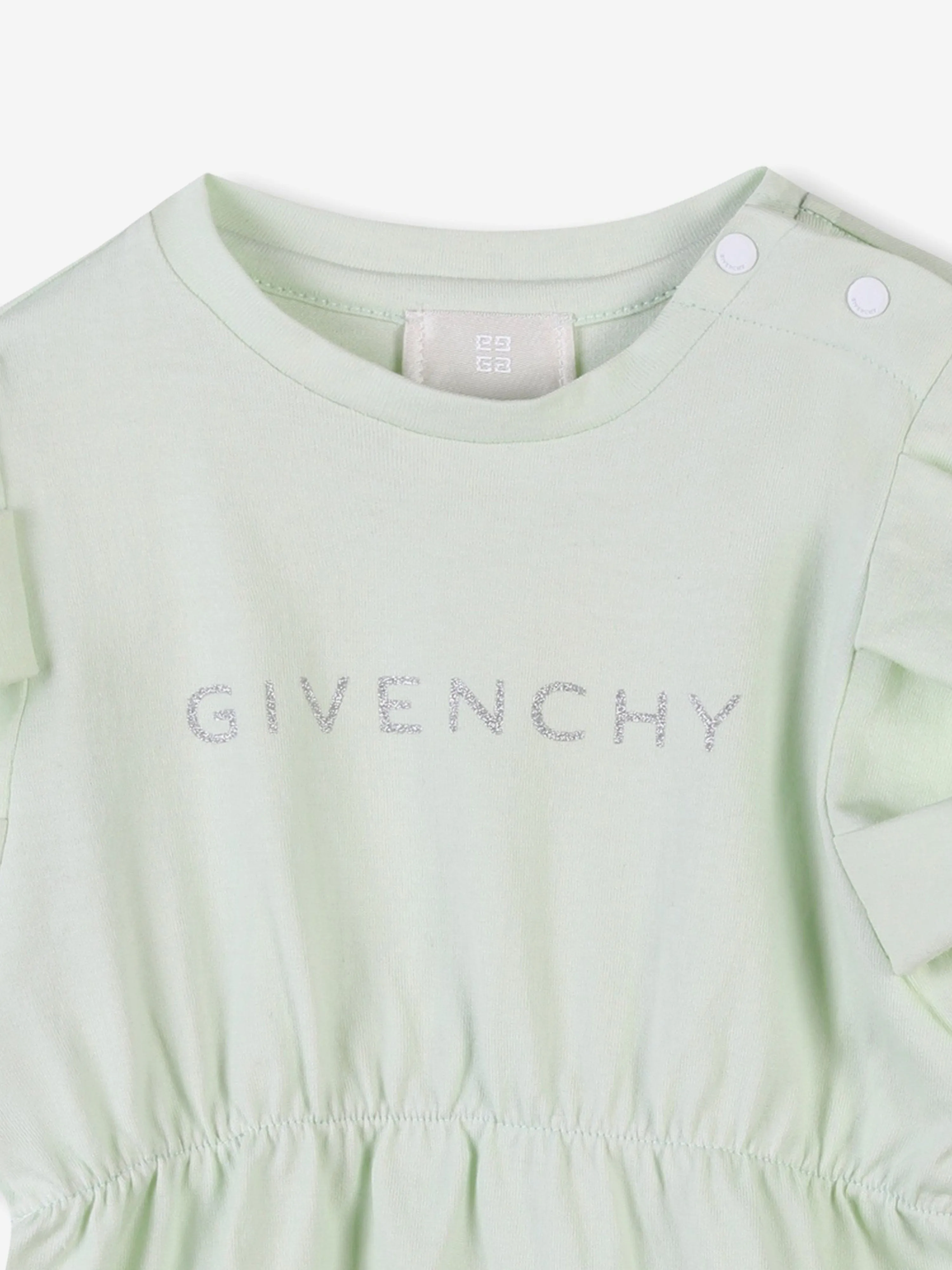 Baby Girls Glitter Logo Jersey Dress in Green