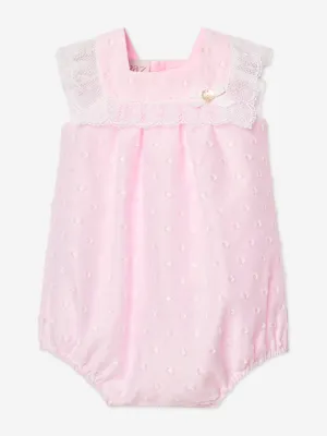 Baby Girls Lace Trim Romper in Pink