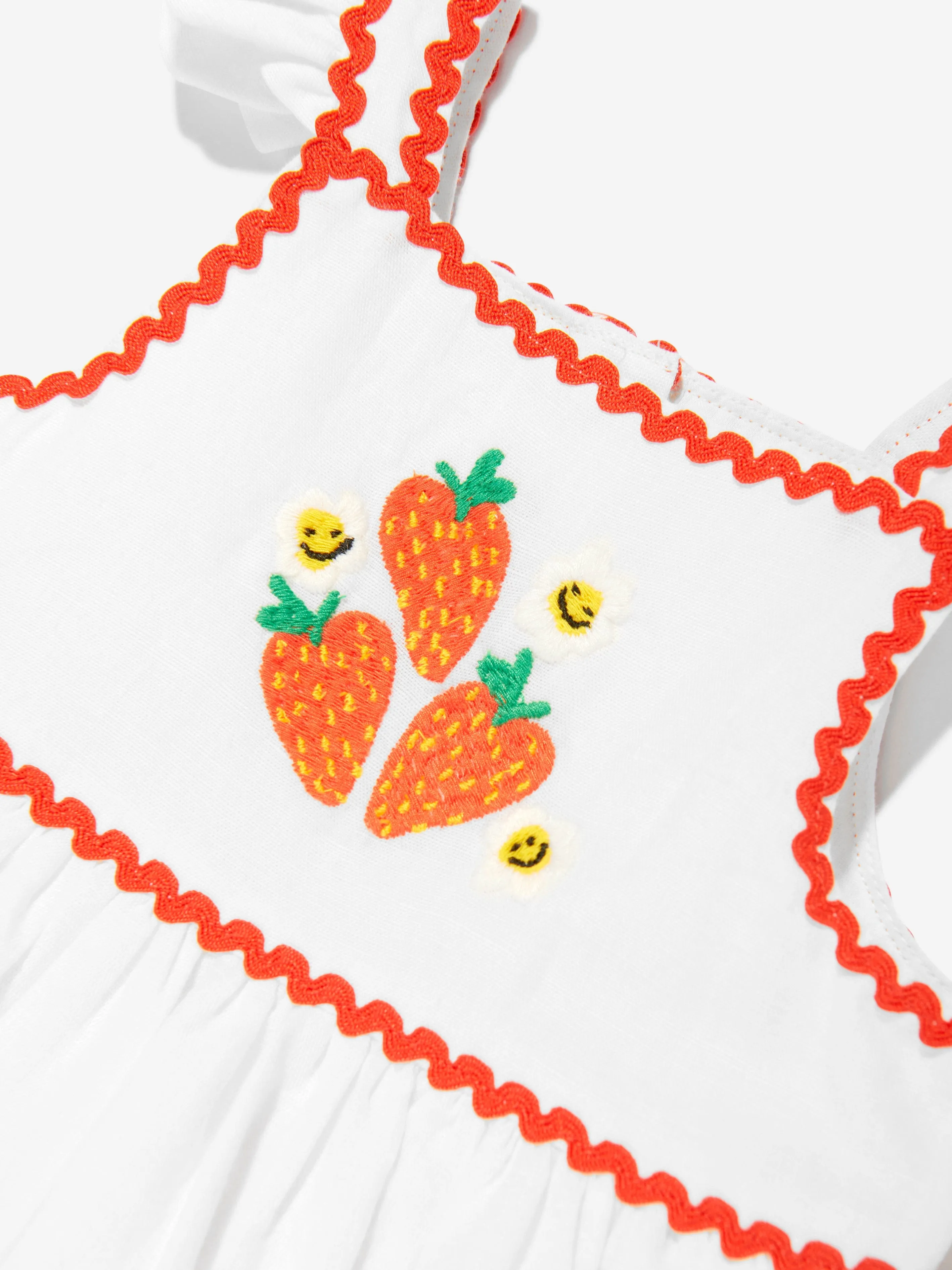 Baby Girls Linen Strawberry Dress in Ivory
