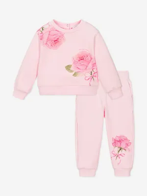 Baby Girls Rose Print Tracksuit in Pink