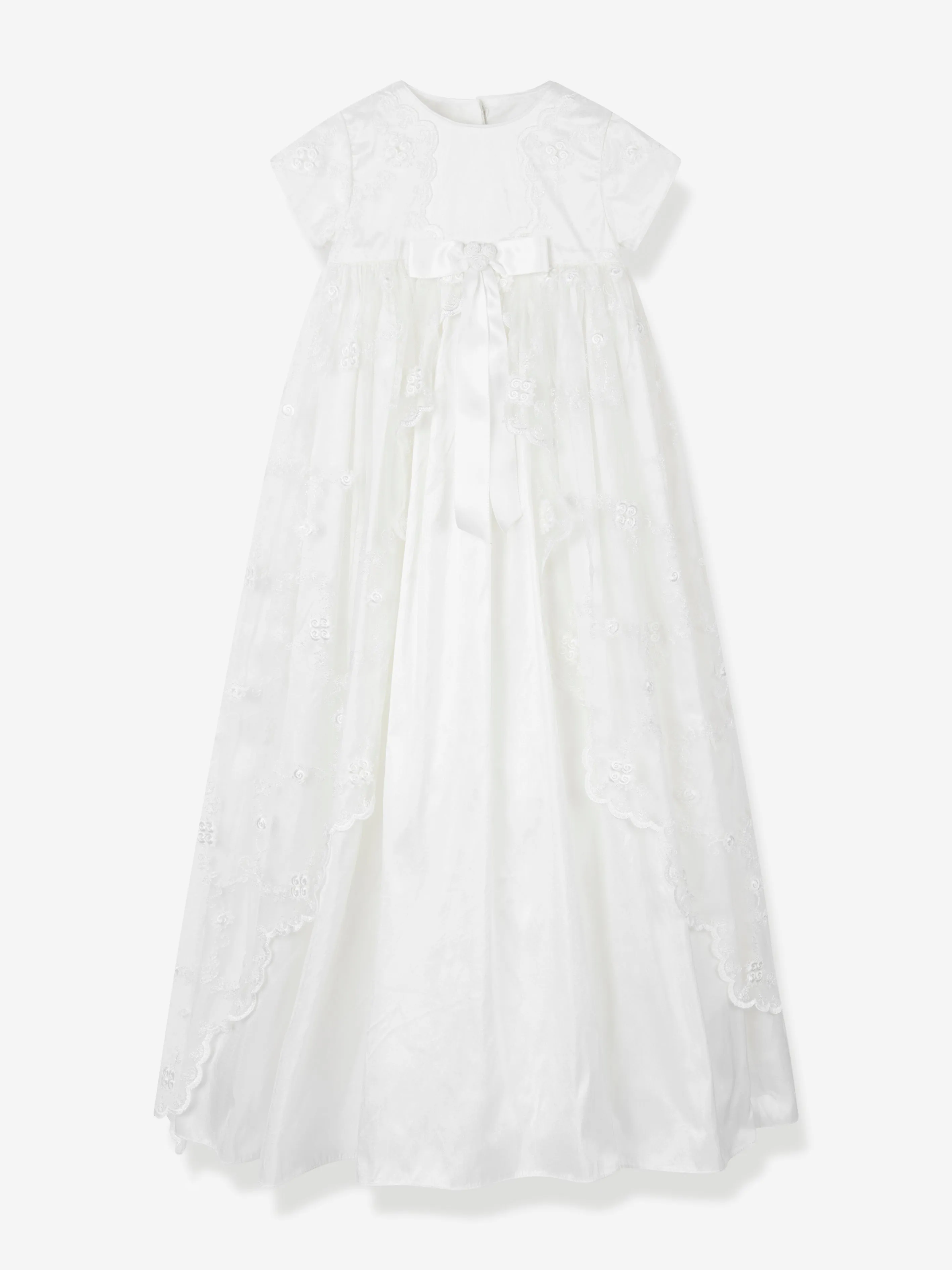 Baby Girls Silk Christening Robe and Bonnet in Ivory