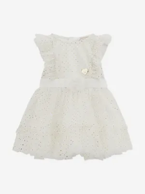 Baby Girls Spotted Ruffle Dress in White