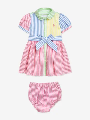 Baby Girls Striped Shirt Dress in Pink