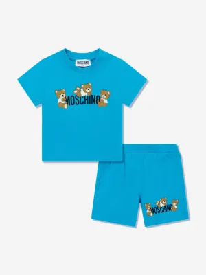 Baby Teddy Bear Logo Short Set in Blue