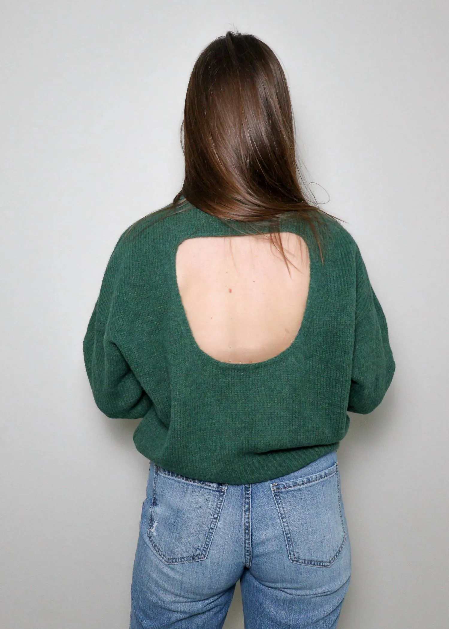 Charlie Open-Back Turtleneck Sweater In Green