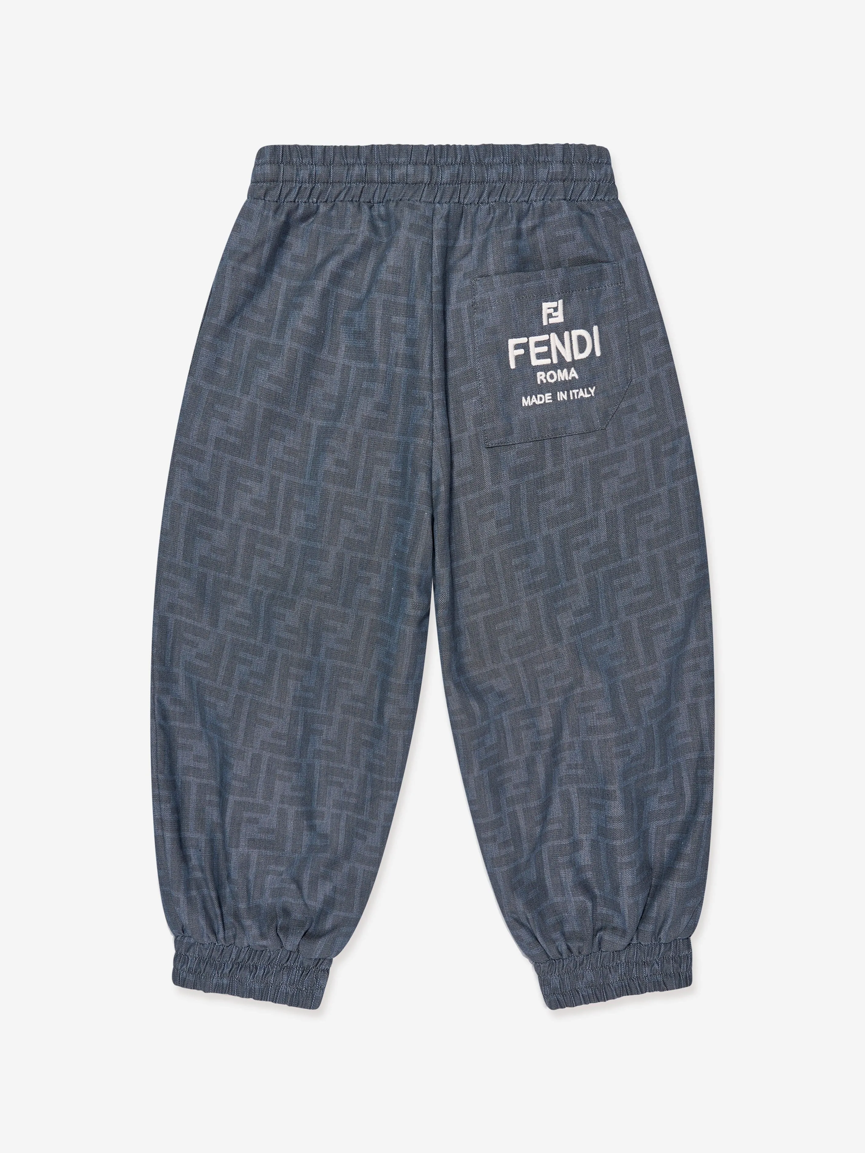 Fendi Boys Chambray FF Logo Joggers in Blue