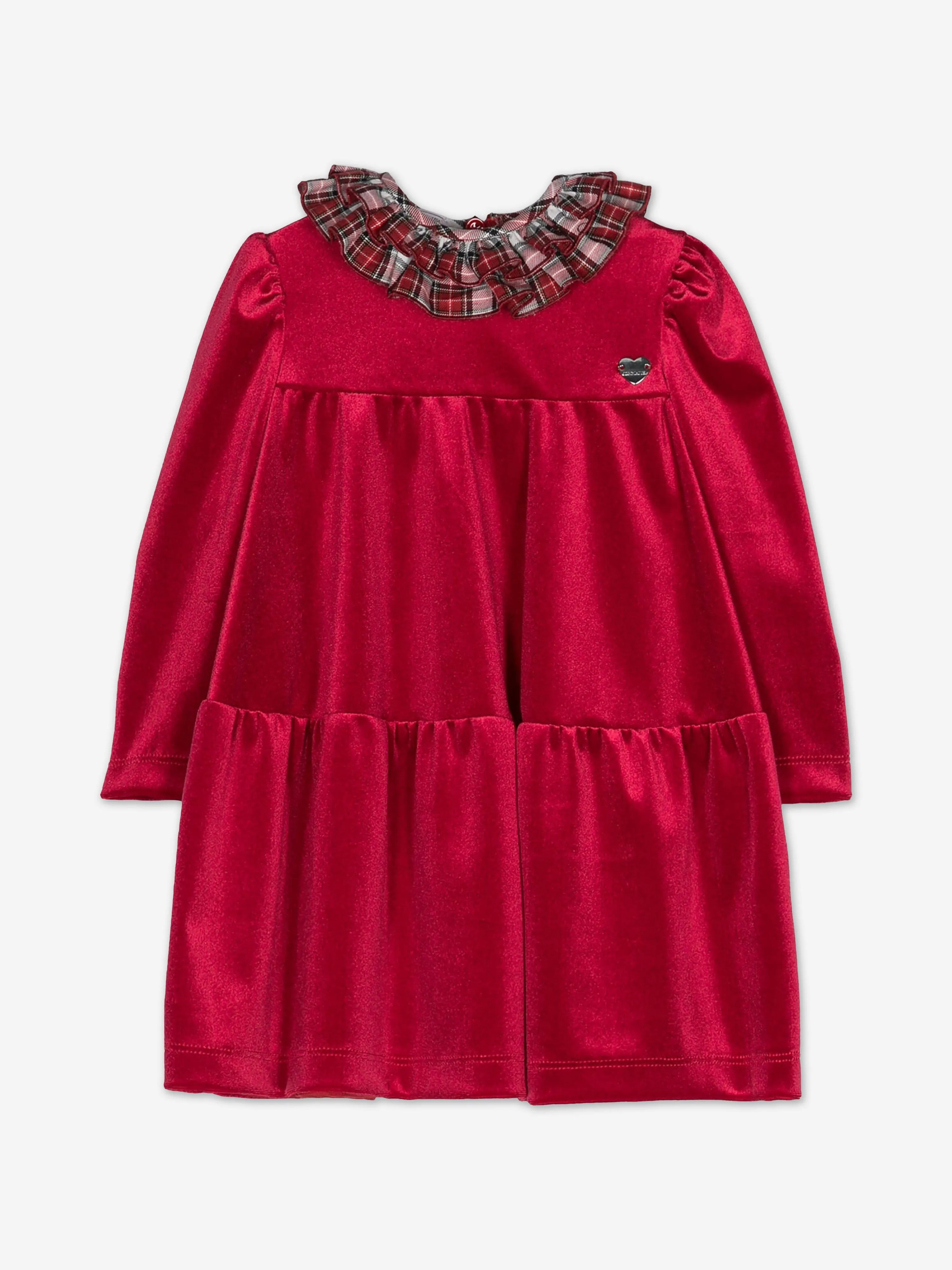 Monnalisa Baby Girls Dress With Tartan Collar in Red