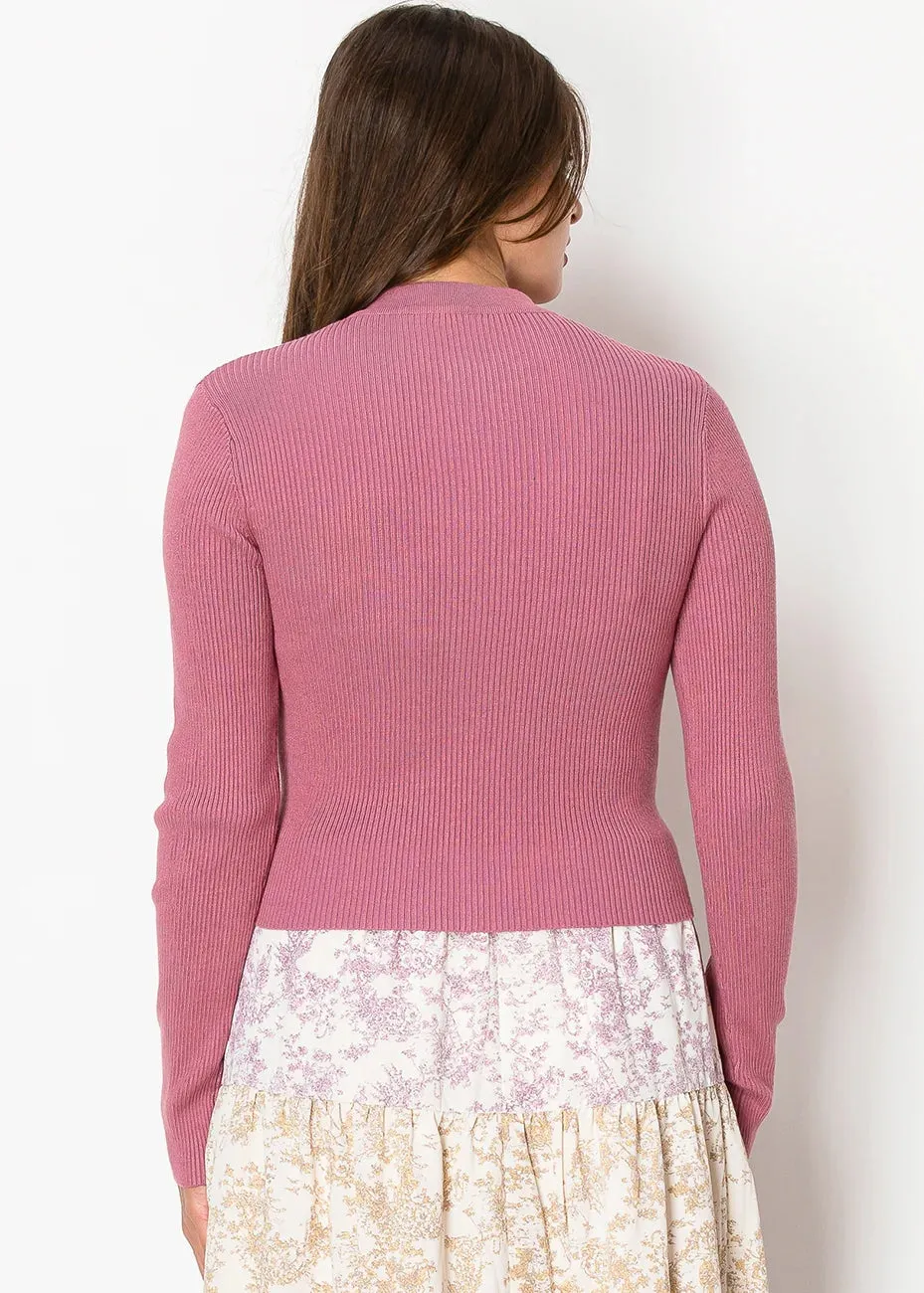 Rose Knit Cardigan with Gold Buttons